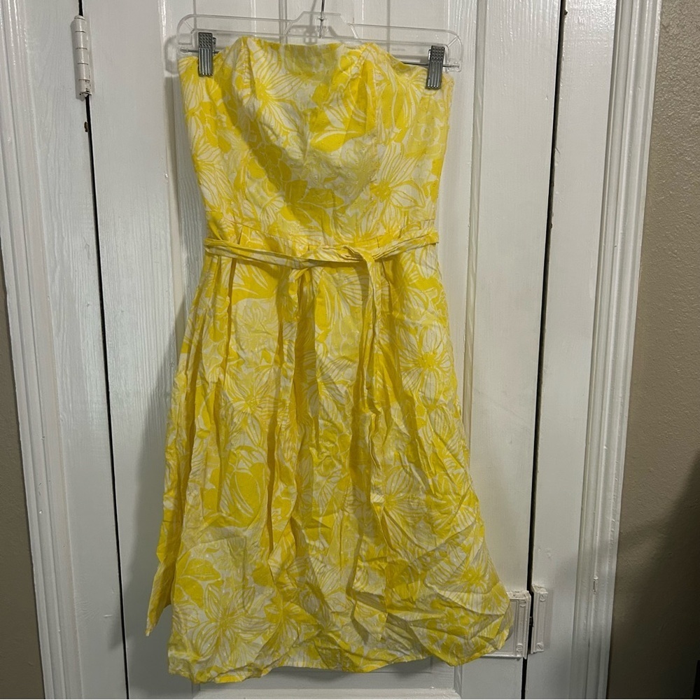 Lilly Pulitzer Sleeveless Tube Corset Lined Belted Yellow Beach Dress Size 2 P1 - Picture 1 of 6